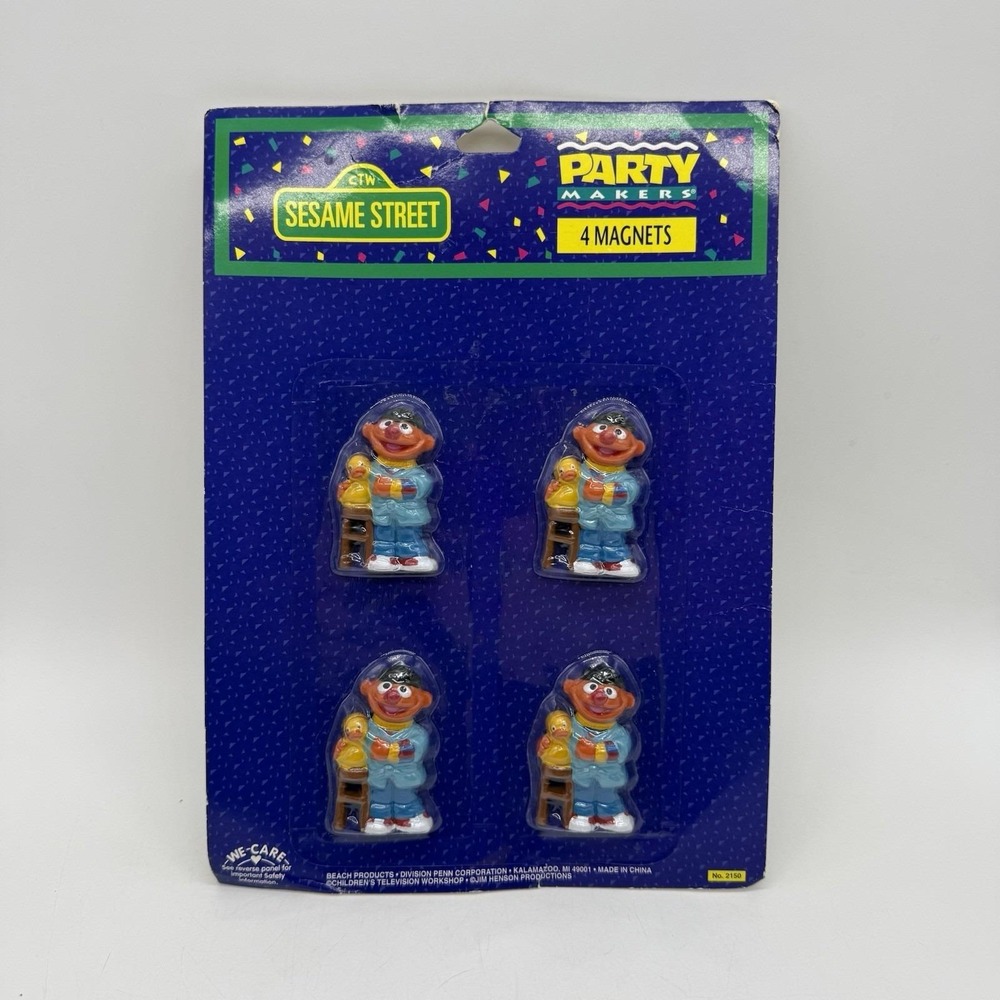 Sesame Street Refrigerator 4 Magnets Party Makers Ernie Jim Henson New Vintage